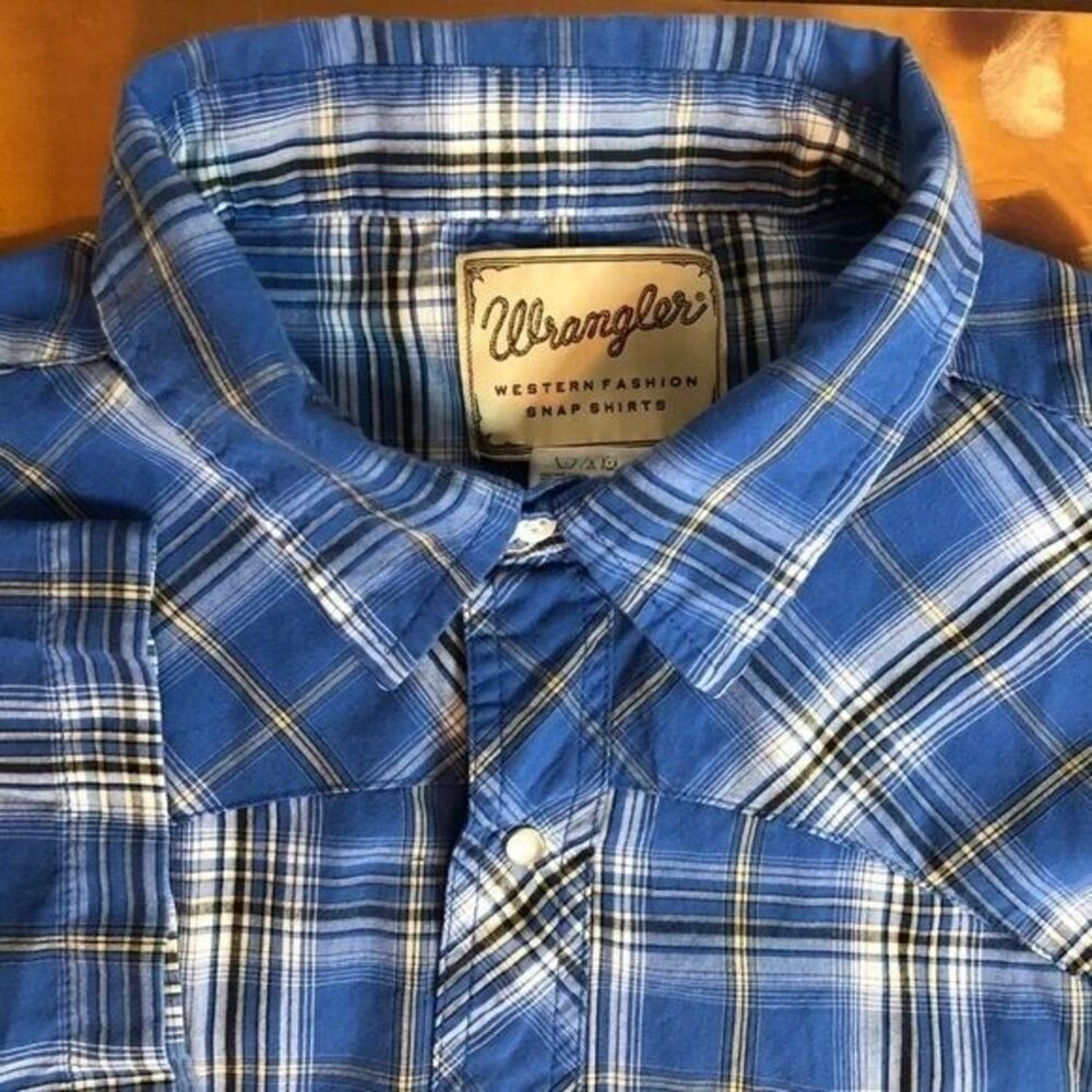 Wrangler Men's 3XL Vintage 90's Snap Button Blue Yellow White Short Sleeve Shirt
